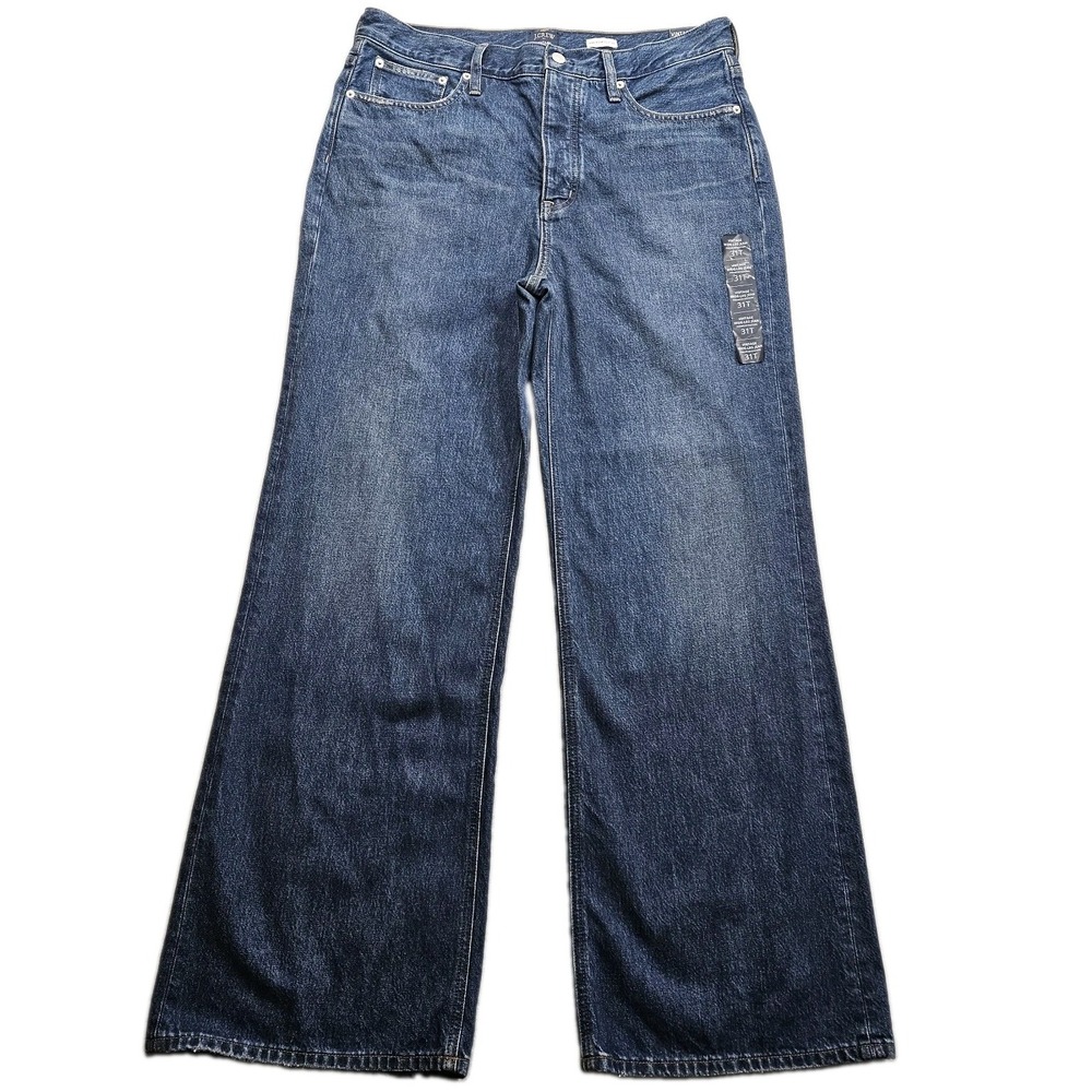 J Crew Premium Ed. Vintage Wide Leg Jeans Womens 31T/ 12 Tall Blue Button Fly